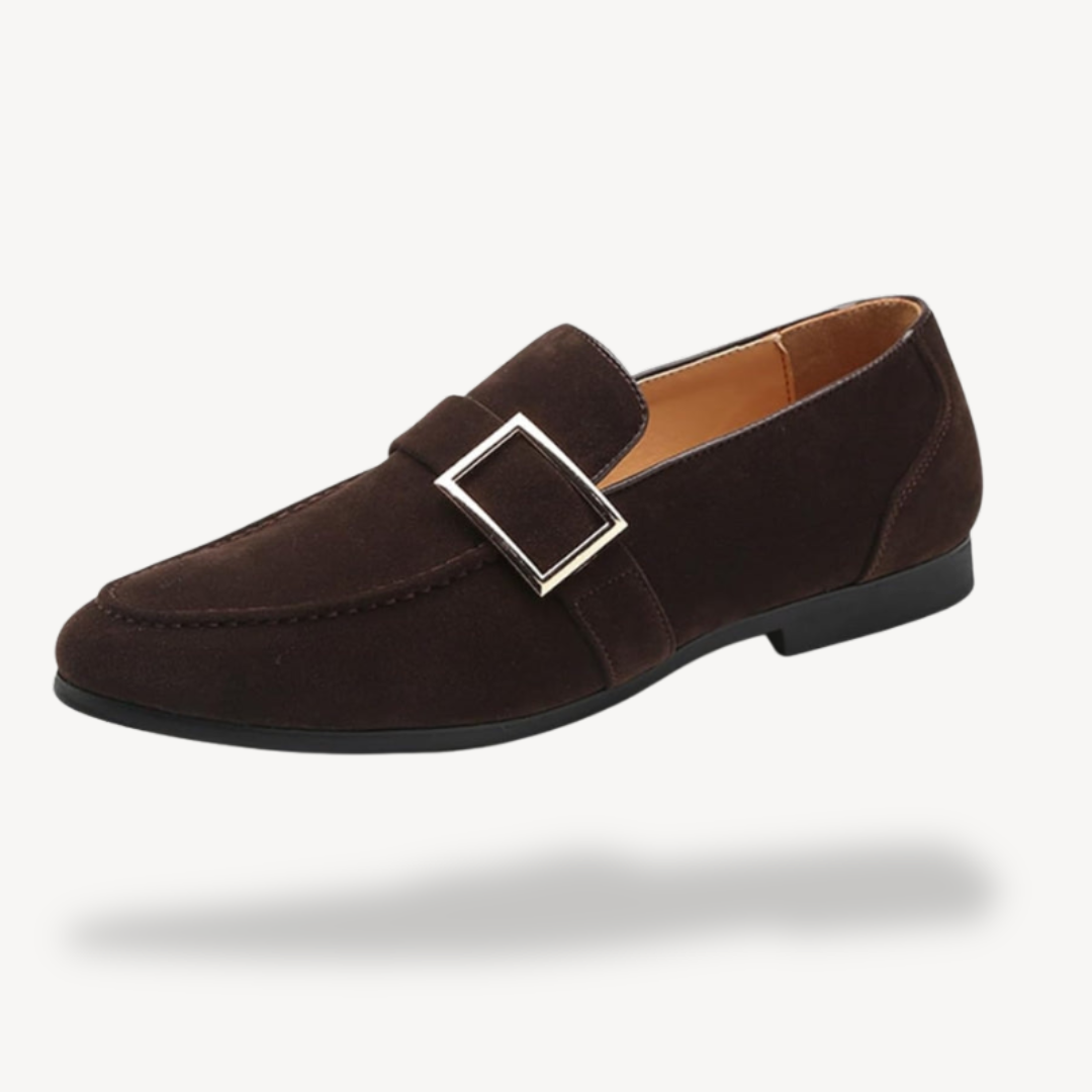 VogeLuxe | Men’s Suede Loafers with Silver Buckle Detail 4