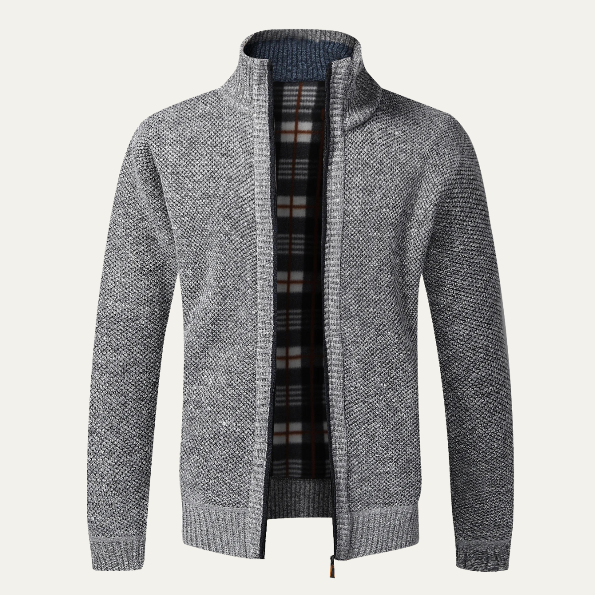 VogeLuxe | Men’s Textured Knit Full-Zip Cardigan Sweater 6