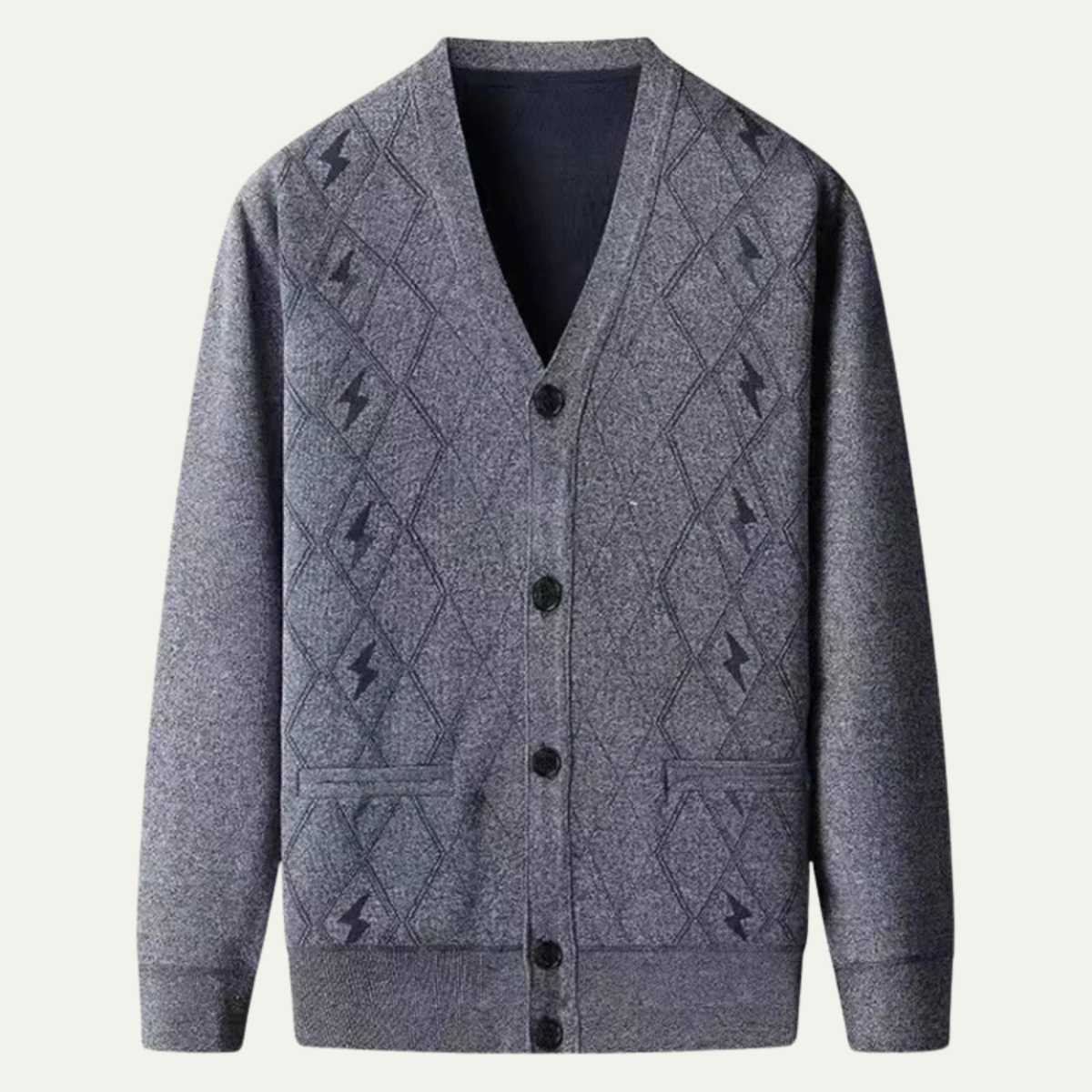 VogeLuxe | Men’s Tonal Windowpane V-Neck Cardigan 3