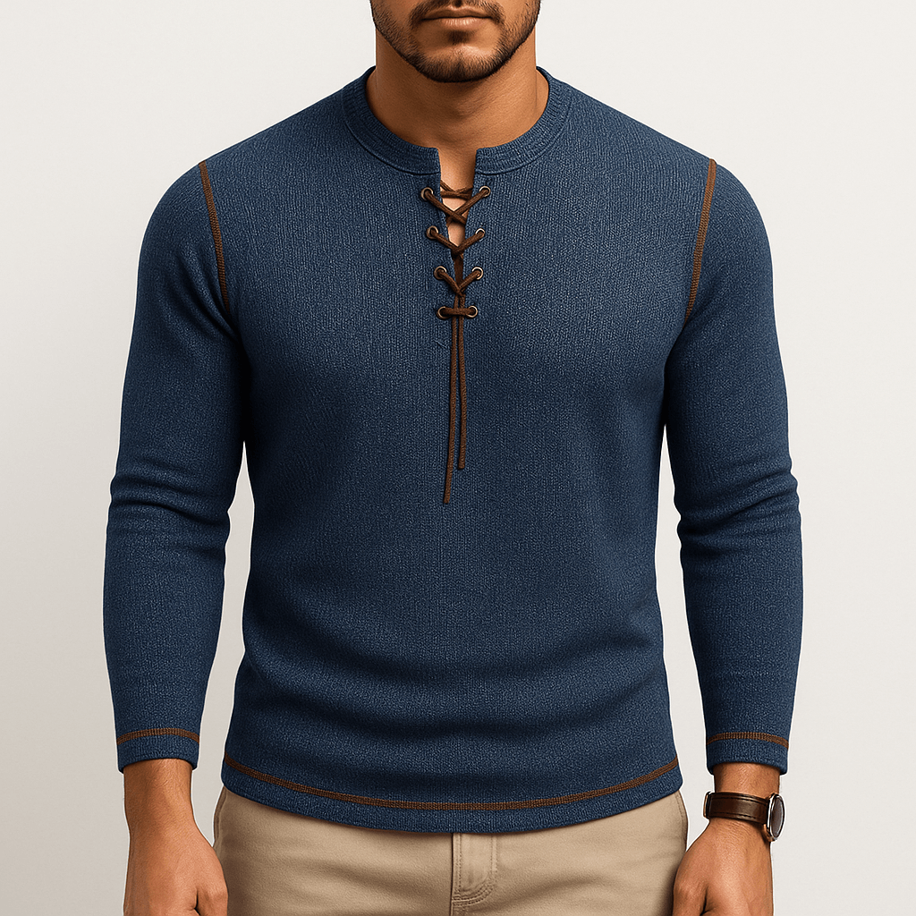 VogeLuxe | Men’s Top Buttons Lace Long Sleeve 5