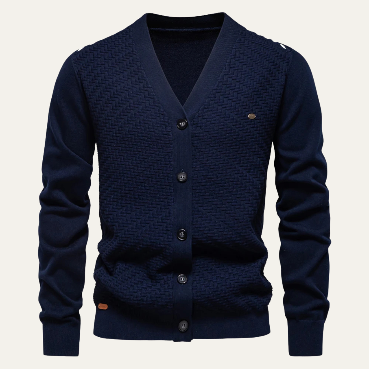 VogeLuxe | Men’s Woven V-Neck Cardigan 6