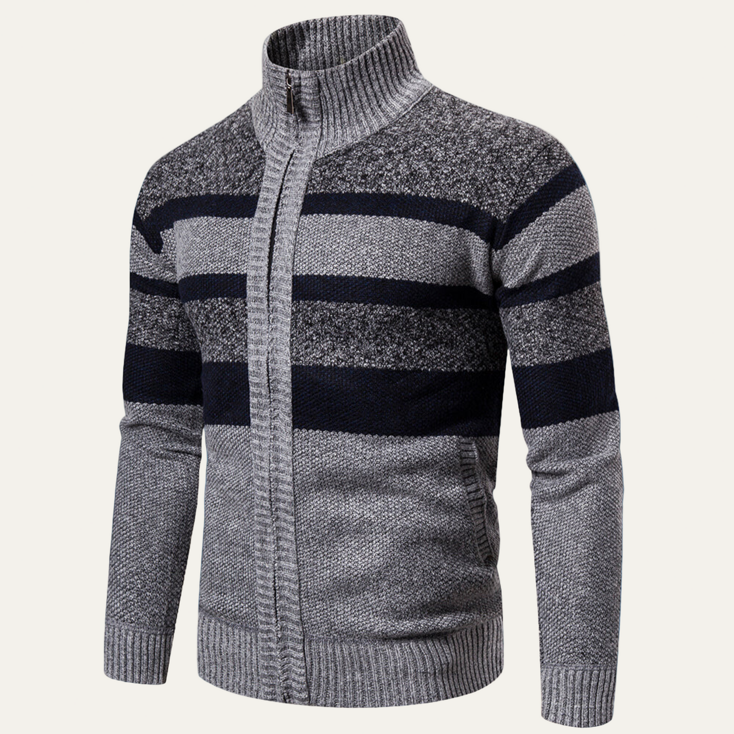 VogeLuxe | Men’s Zip-Up Knit Jacket with Striped Pattern 3