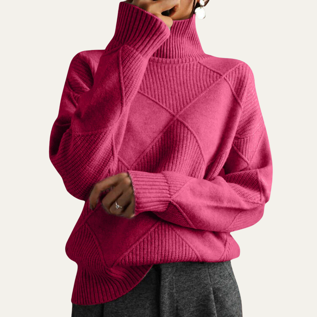 VogeLuxe | Women’s Diamond-Knit Turtleneck Sweater 4