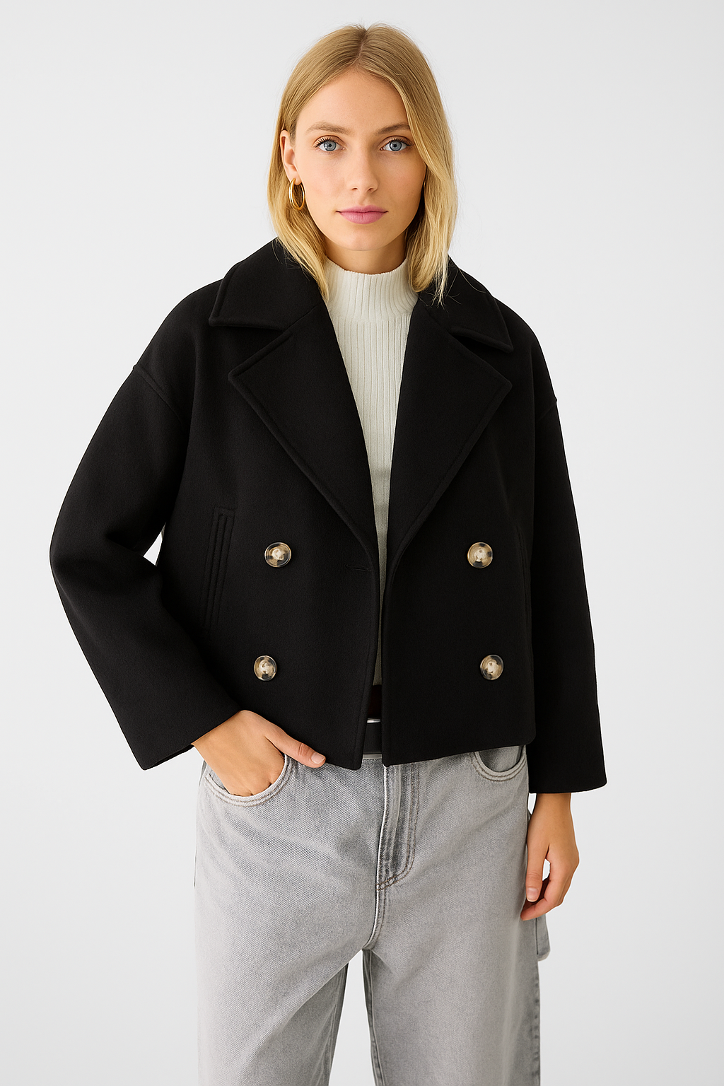 VogeLuxe | Women’s Double-Breasted Cropped Peacoat 8