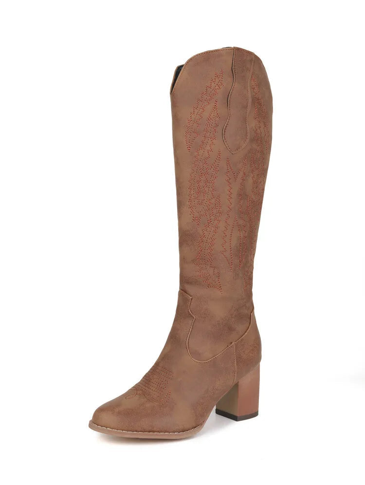 VogeLuxe | Women’s Faux Leather Knee-High Cowboy Boots 7