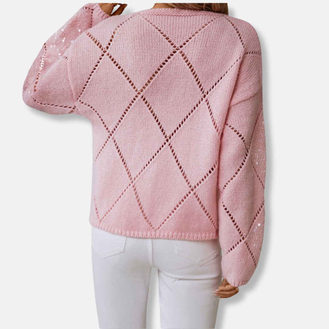 VogeLuxe | Women’s Open-Knit Diamond Sweater 3