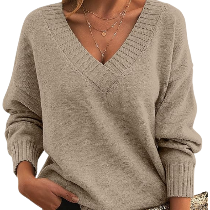 VogeLuxe | Women’s Relaxed Deep V-Neck Knit Sweater 4