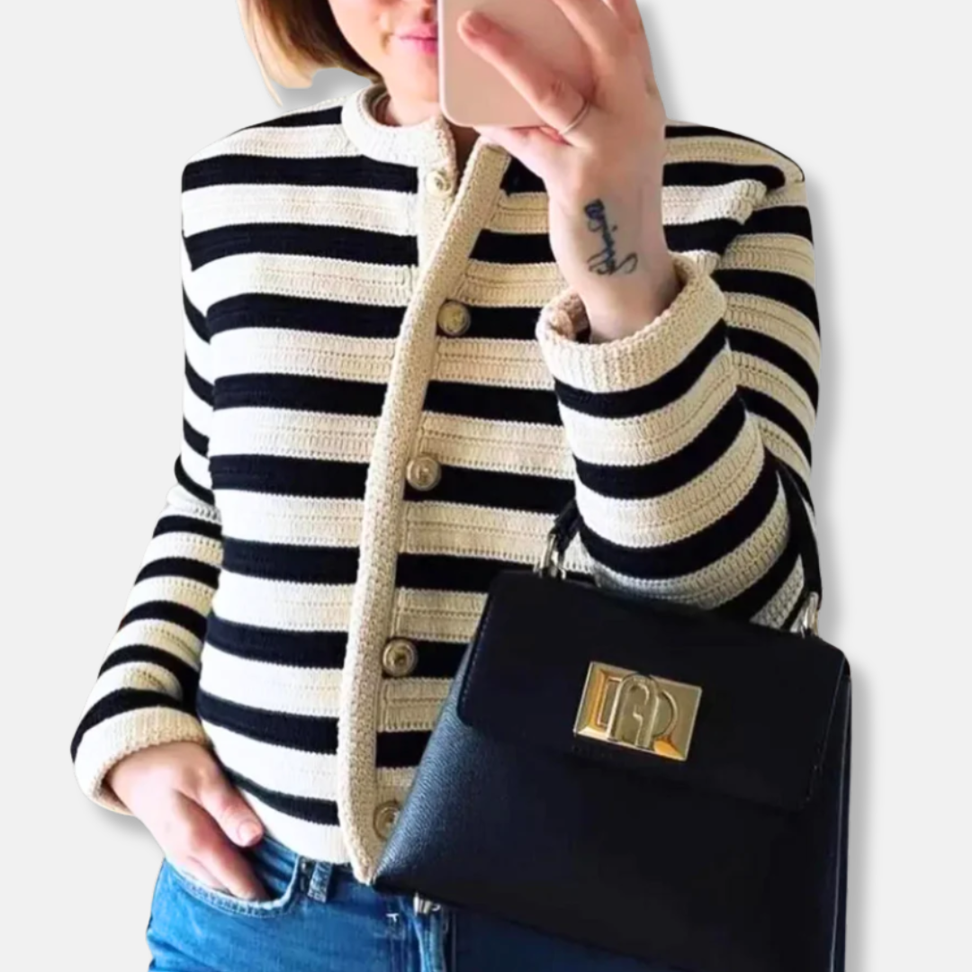 VogeLuxe | Women’s Striped Cropped Cardigan 1