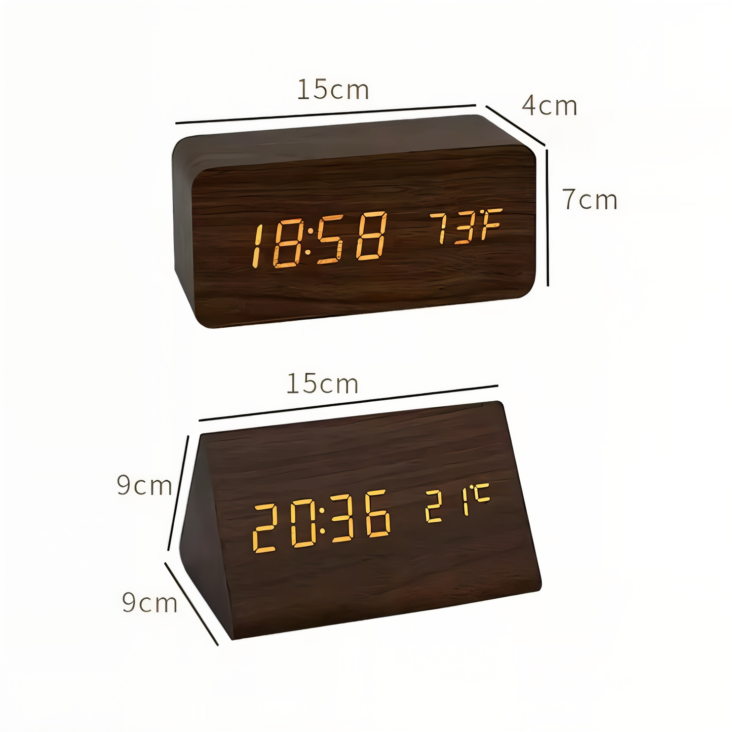 Smart Wooden Digital Alarm Clock with Temp & Humidity