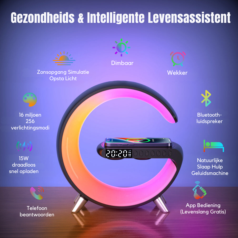 Smart Clock Radio with LED Light and Wireless Charging