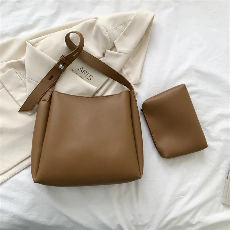 Large Leather Tote Bag with Pocket