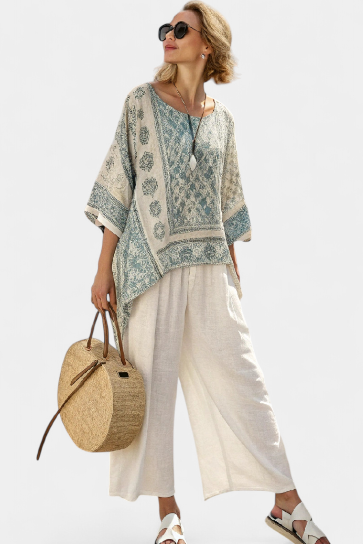 Women's Printed Blouse and Wide-Leg Pants Set | Women's Outfit 3