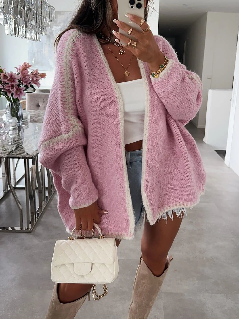 Relaxed Fit Open Front Women's Knit Cardigan