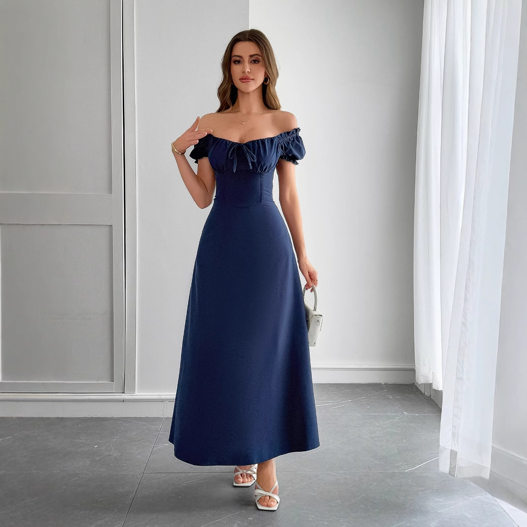 Ladies Elegant Maxi Dress with Puff Sleeves