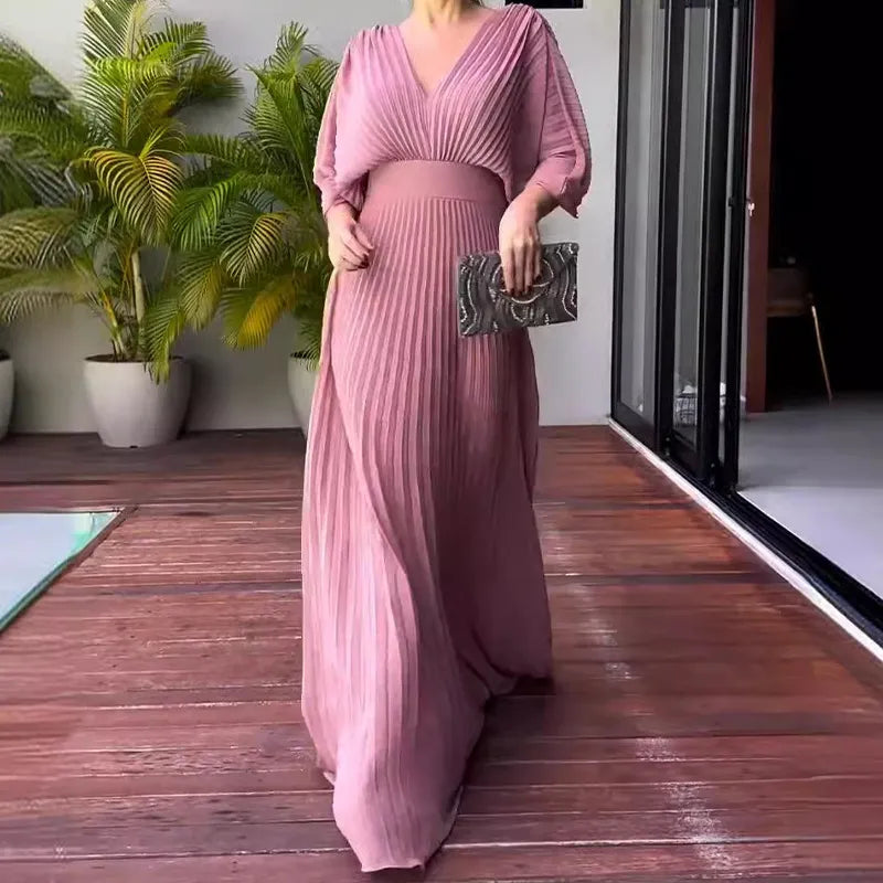 Ladies Formal Maxi Dress with Flowy Cape Sleeves