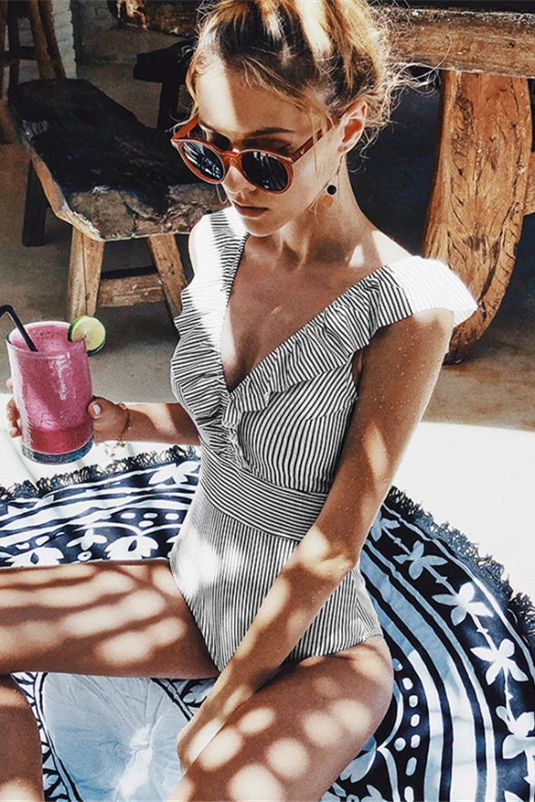 Women's Classic Stripe V-Neck Swimsuit
