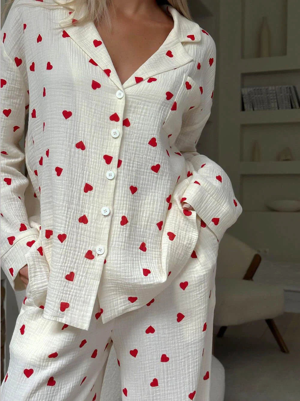 Soft Womens Pajama Set with Heart Design