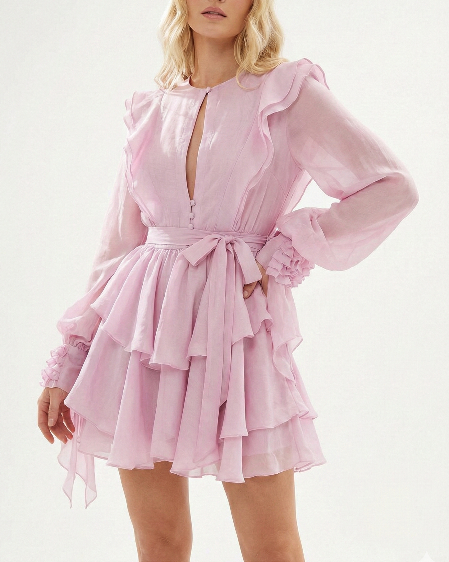 Ladies Elegant Ruffled Long Sleeve Dress