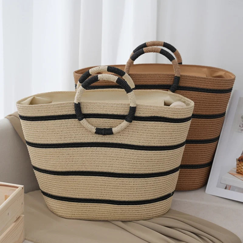 Large Canvas Stripe Shoulder Bag for Beach