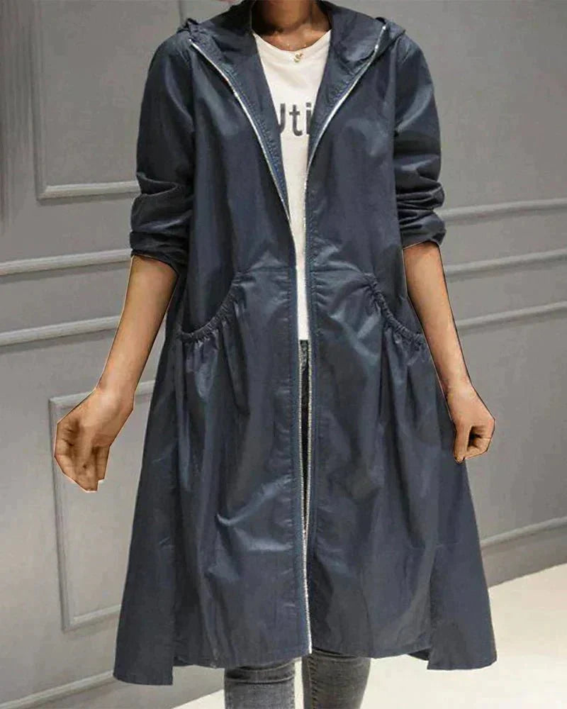 Waterproof Ladies Long Coat with Zip Up Hood