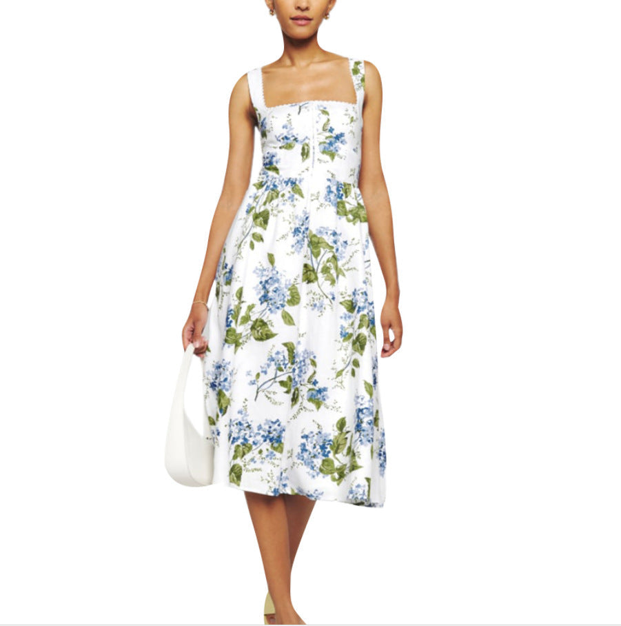 Ladies Elegant Floral Midi Sundress - Luxivelle