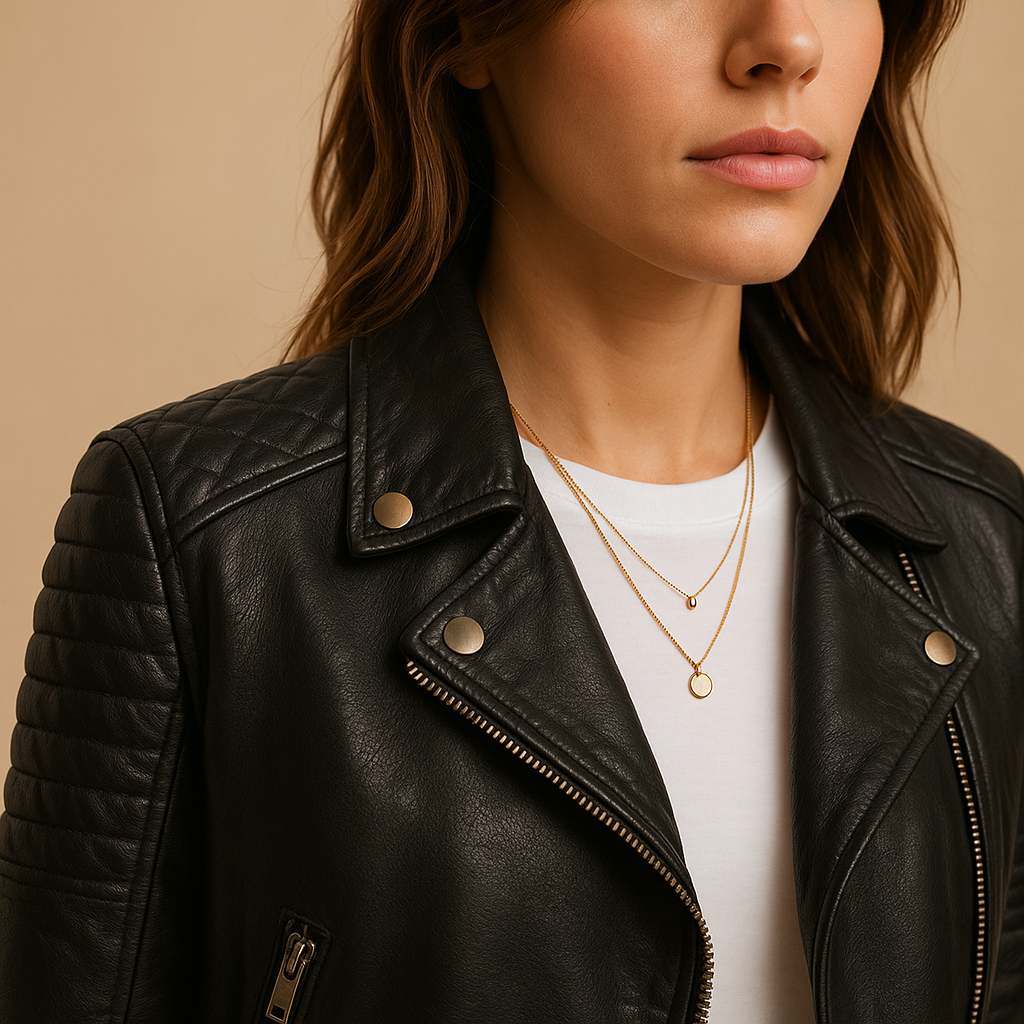 Black faux leather jacket for women with collar, sleek tailoring, and classic zip design, perfect for casual or formal outfits year-round.