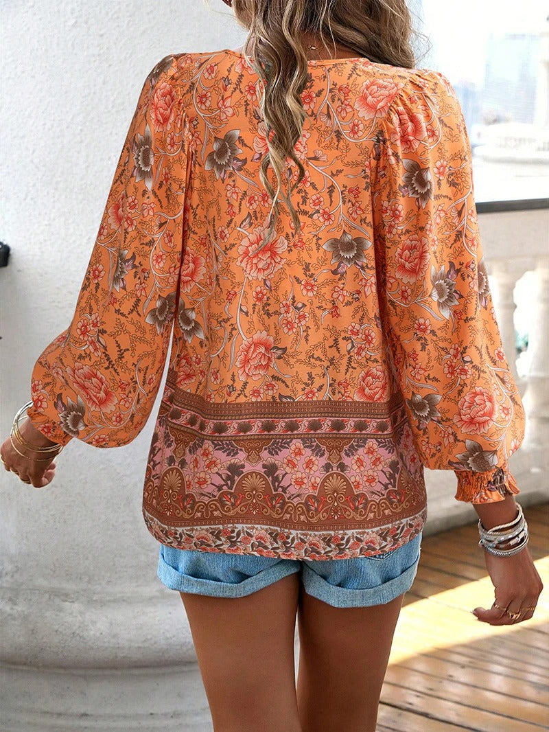 Pretty Floral Long Sleeve Women's Blouse Casual Top