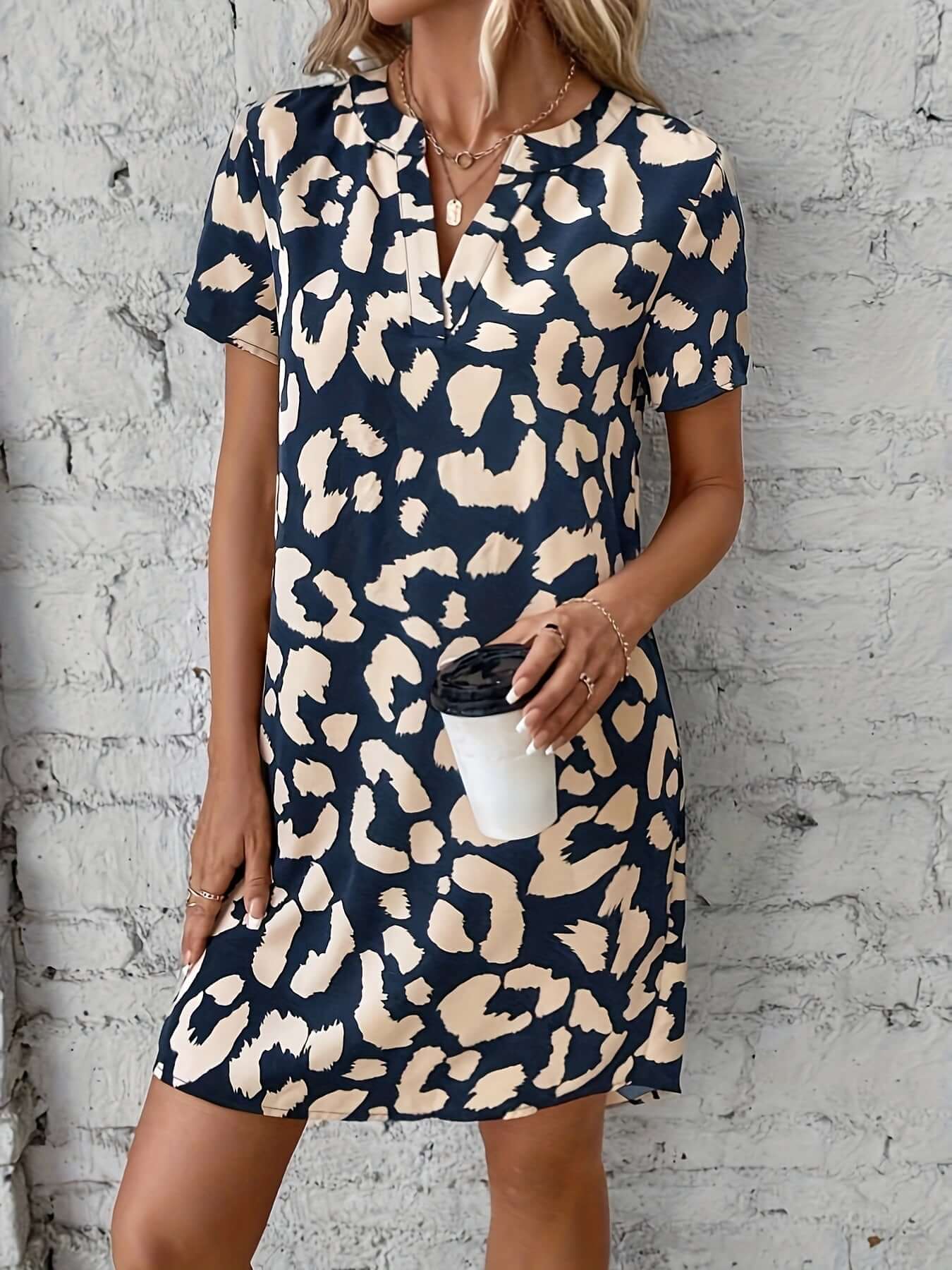 Animal Print Deep V Dress