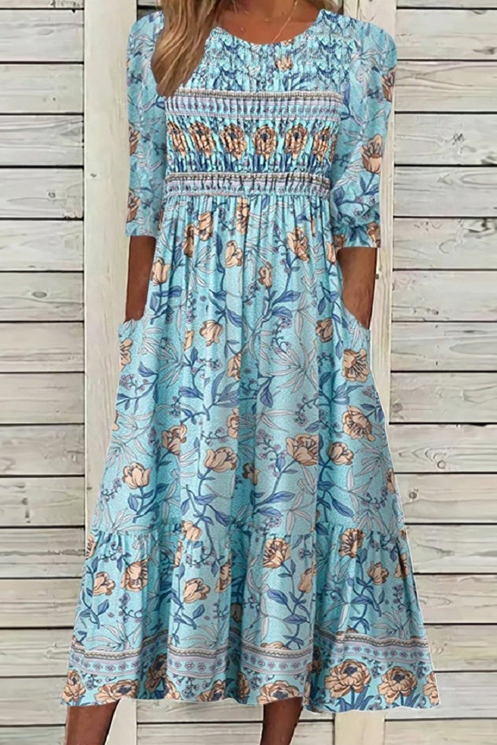 Floral Ruffle Dress with Belly Control - Luxivelle