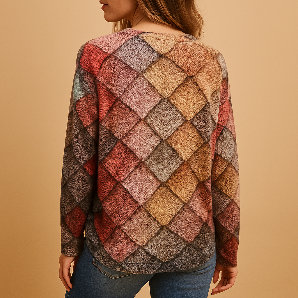 Colorful knit sweater for women with printed design and soft breathable fabric, ideal for casual outfits and everyday style in multiple color options.