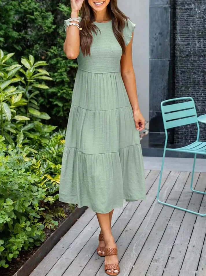 Floral Ruffle Hem Knee Length Women's Dress