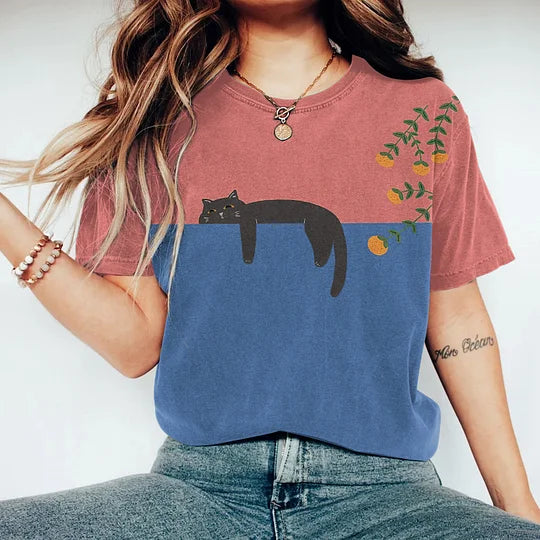 Variant image for Vespera Two-Tone Graphic Tee – Soft Cotton, Oversized Fit-33
