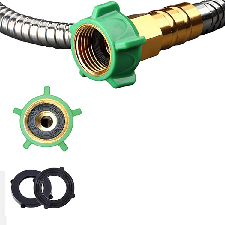 Durable stainless steel garden hose, kink-proof, flexible; features brass fittings for leak-proof performance, ideal for all