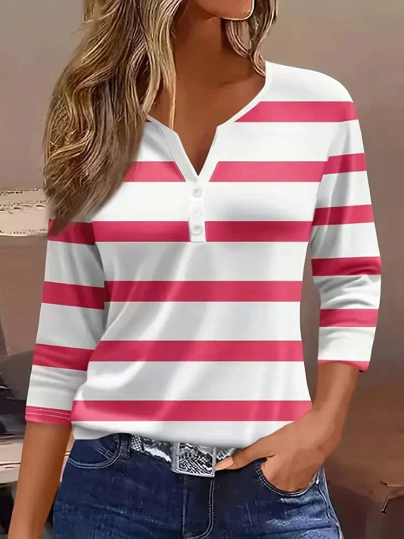 Classic Stripe V Neck T Shirt