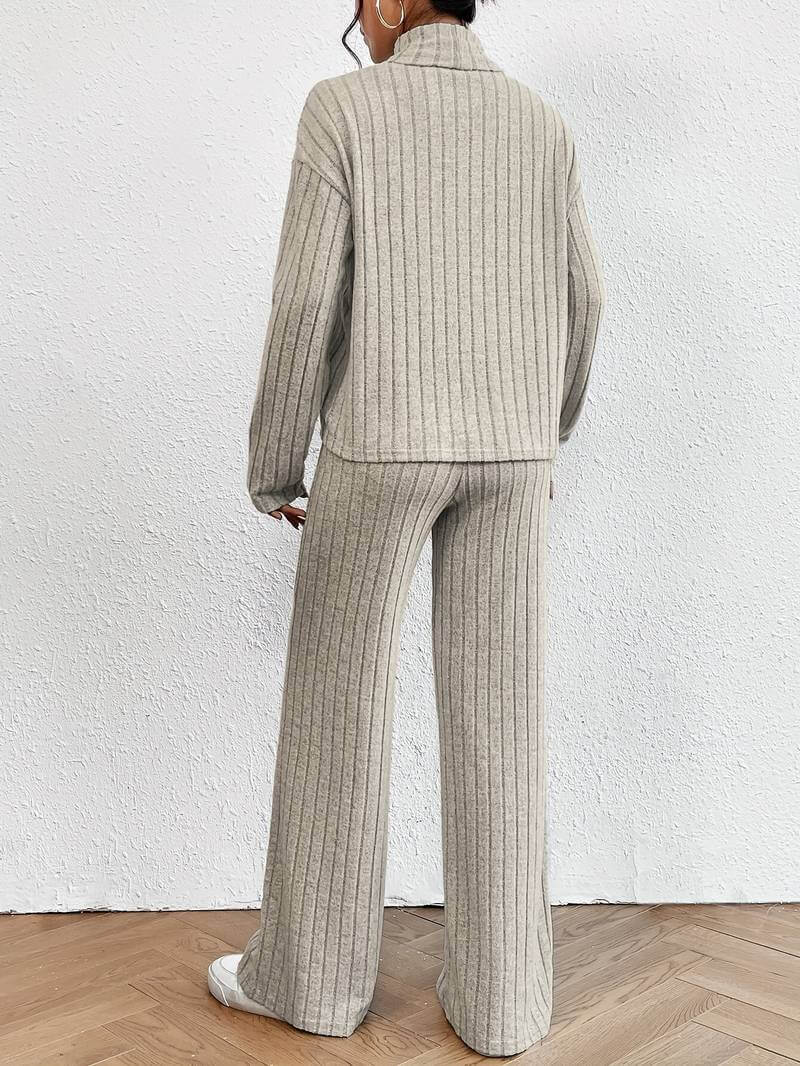Cozy Women's Cable Knit Sweater and Trousers Set
