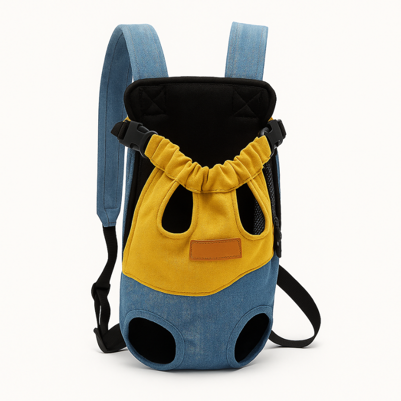 "Hands-free pet travel backpack for small pets in vibrant colors, featuring adjustable straps and secure fit for outdoor adve