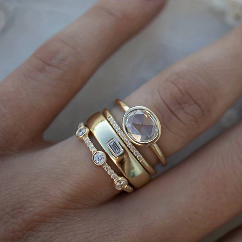 Classic Gold and Gemstone Ring Set - Luxivelle