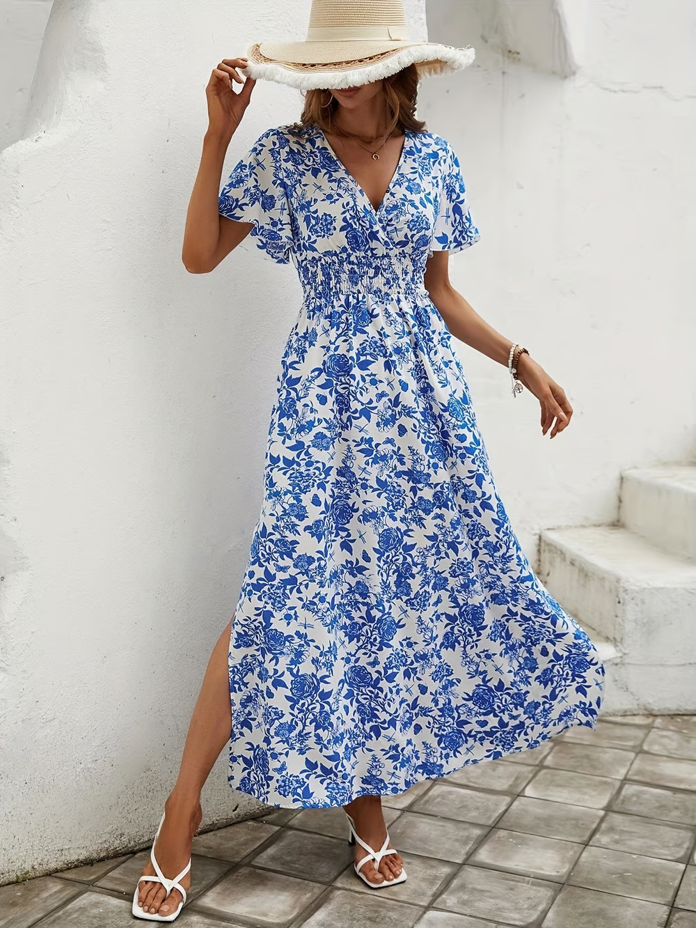 Relaxed Fit V-Neck Summer Beach Dress
