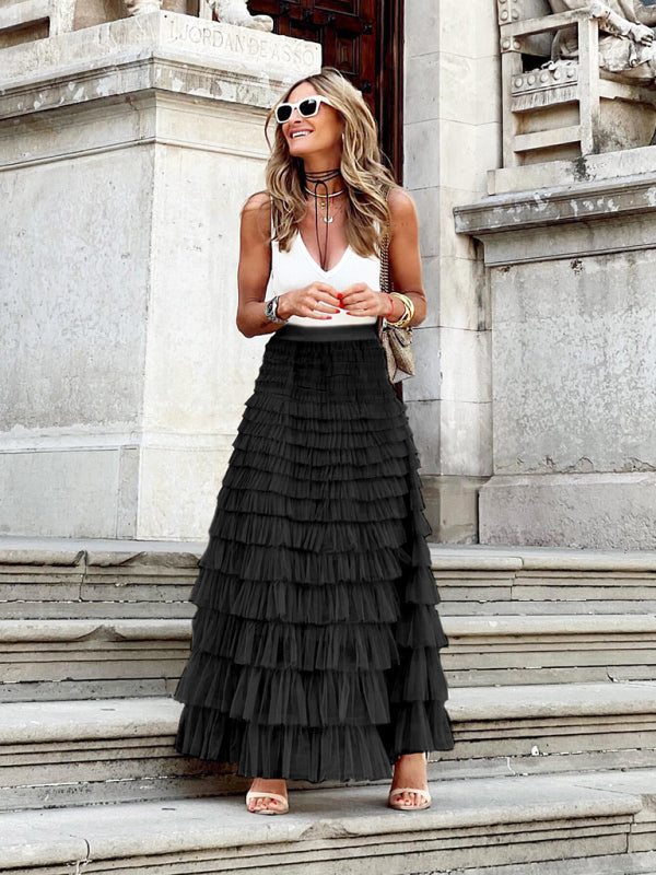 Elegant Flowy Tiered Maxi Skirt