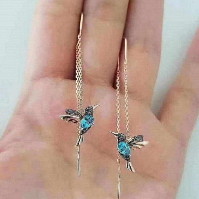 Colorful Bird Stud Earrings with Gemstones