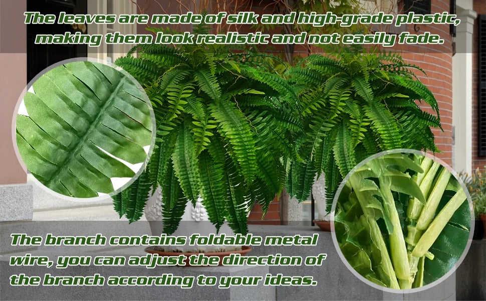 Lifelike, vibrant artificial Boston fern, UV-resistant, 18 lush branches, perfect for outdoor decor, low maintenance garden p