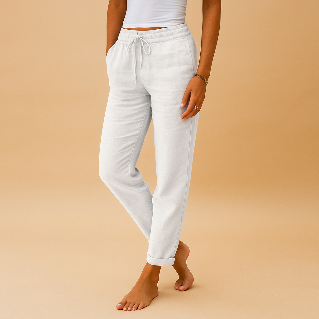 Women’s lightweight elegant pants with elastic waistband and feminine cut, perfect for casual and formal wear.