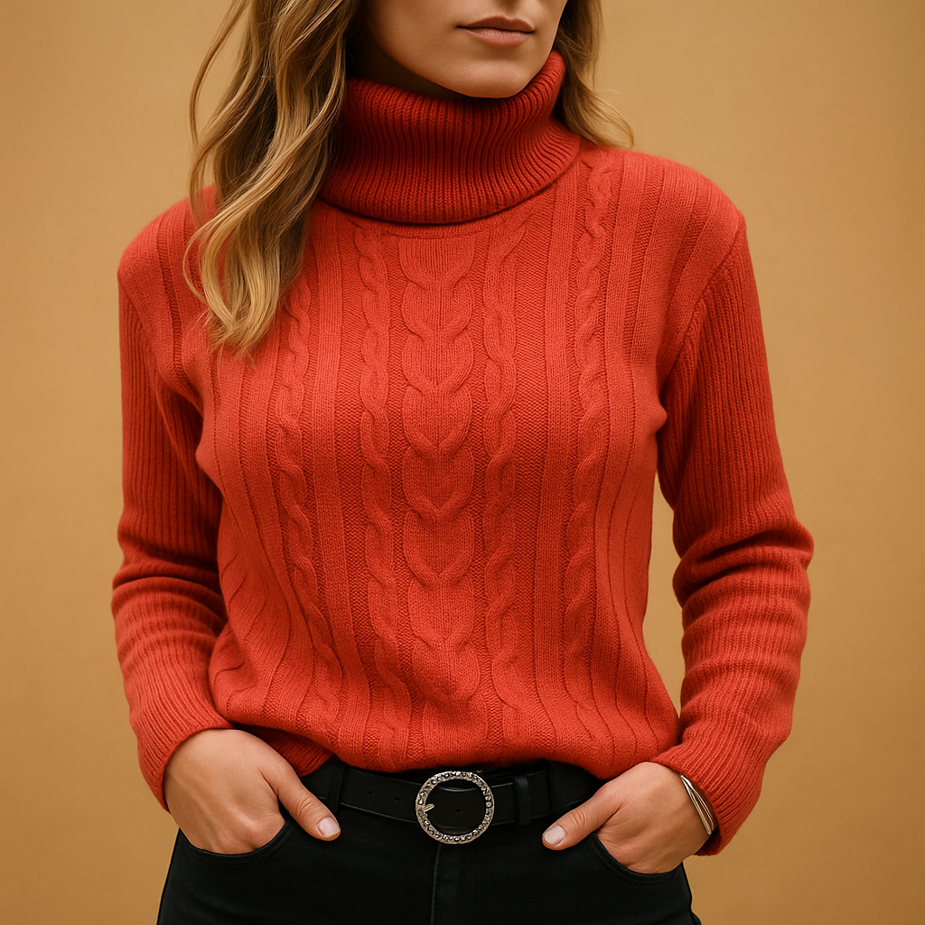 Women’s lightweight turtleneck sweater with a relaxed fit and minimalist design, perfect for casual and elegant seasonal outfits.
