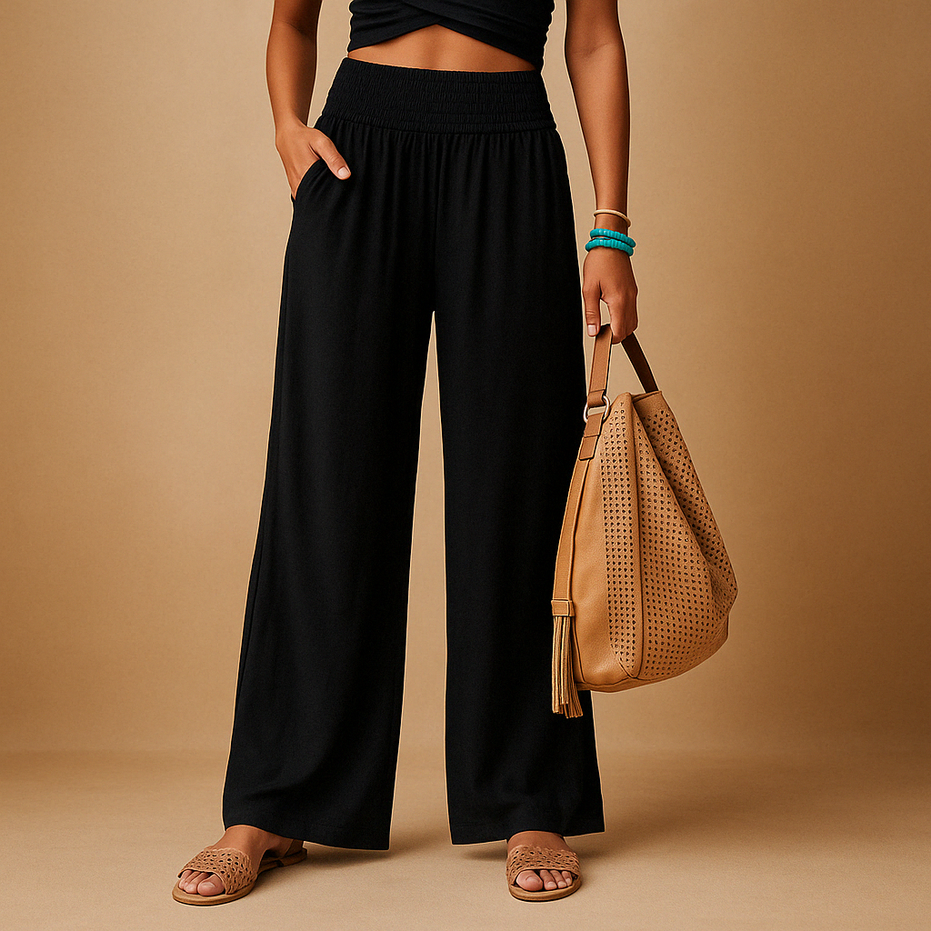 Women’s loose summer pants with elastic waistband and flowy legs, ideal for casual warm-weather days.