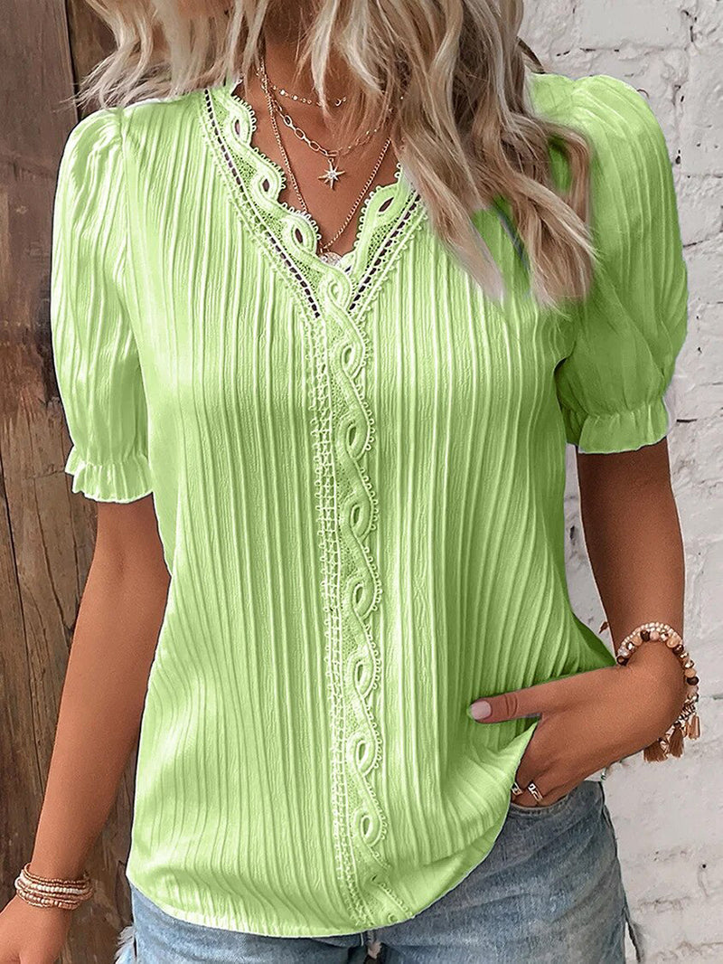 Lightweight Women's Cotton V-Neck Short Sleeve Blouse Top