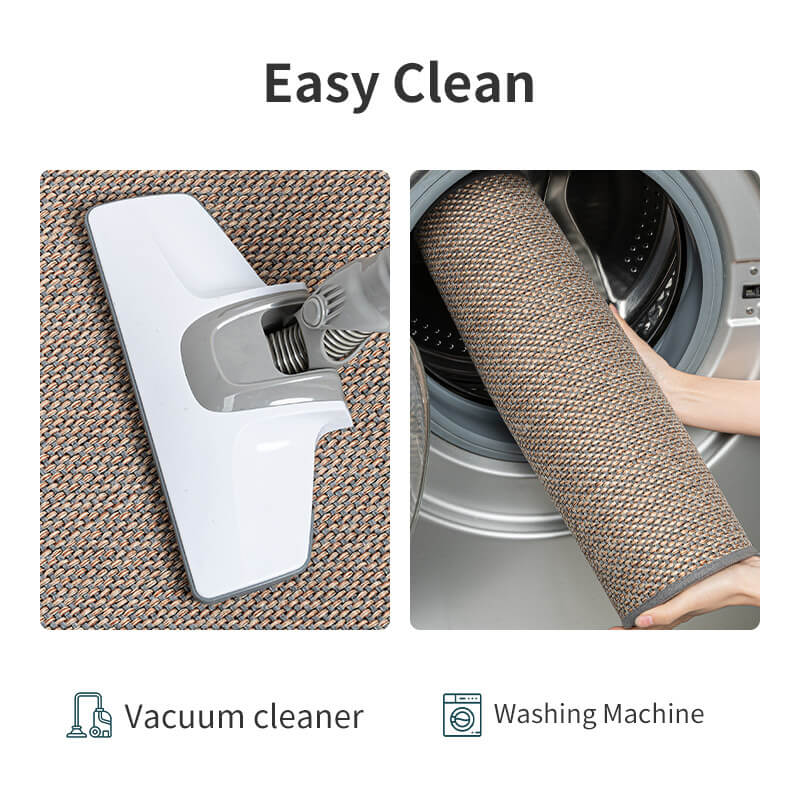 Machine washable woven indoor door mat with a timeless weave pattern, non-slip backing, and plush polypropylene surface.