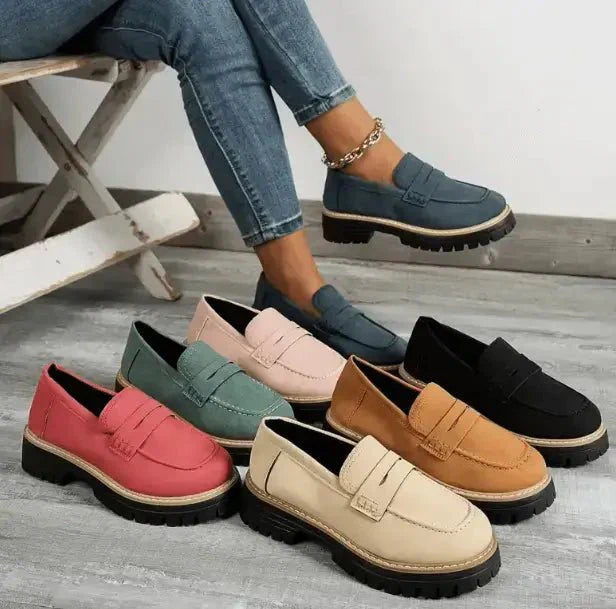 Luxe Leather Block Heel Slip On Shoes for Women