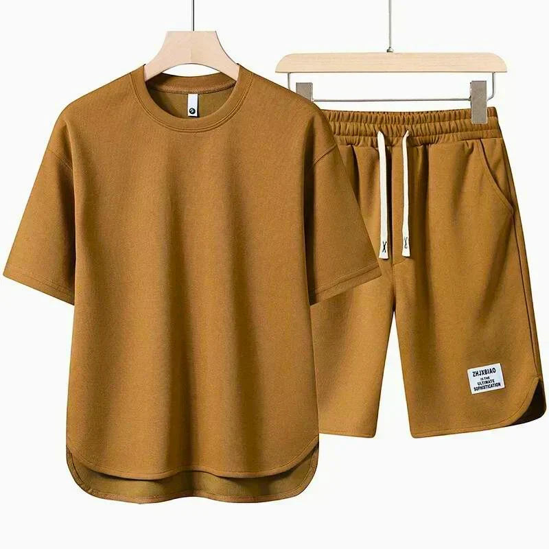 Men's Soft Cotton Tee and Elastic Waist Shorts Set