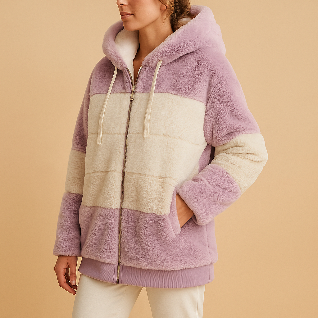 Oversized vintage knit jacket for women with cozy fit and side pockets, ideal for winter comfort and casual wear.
