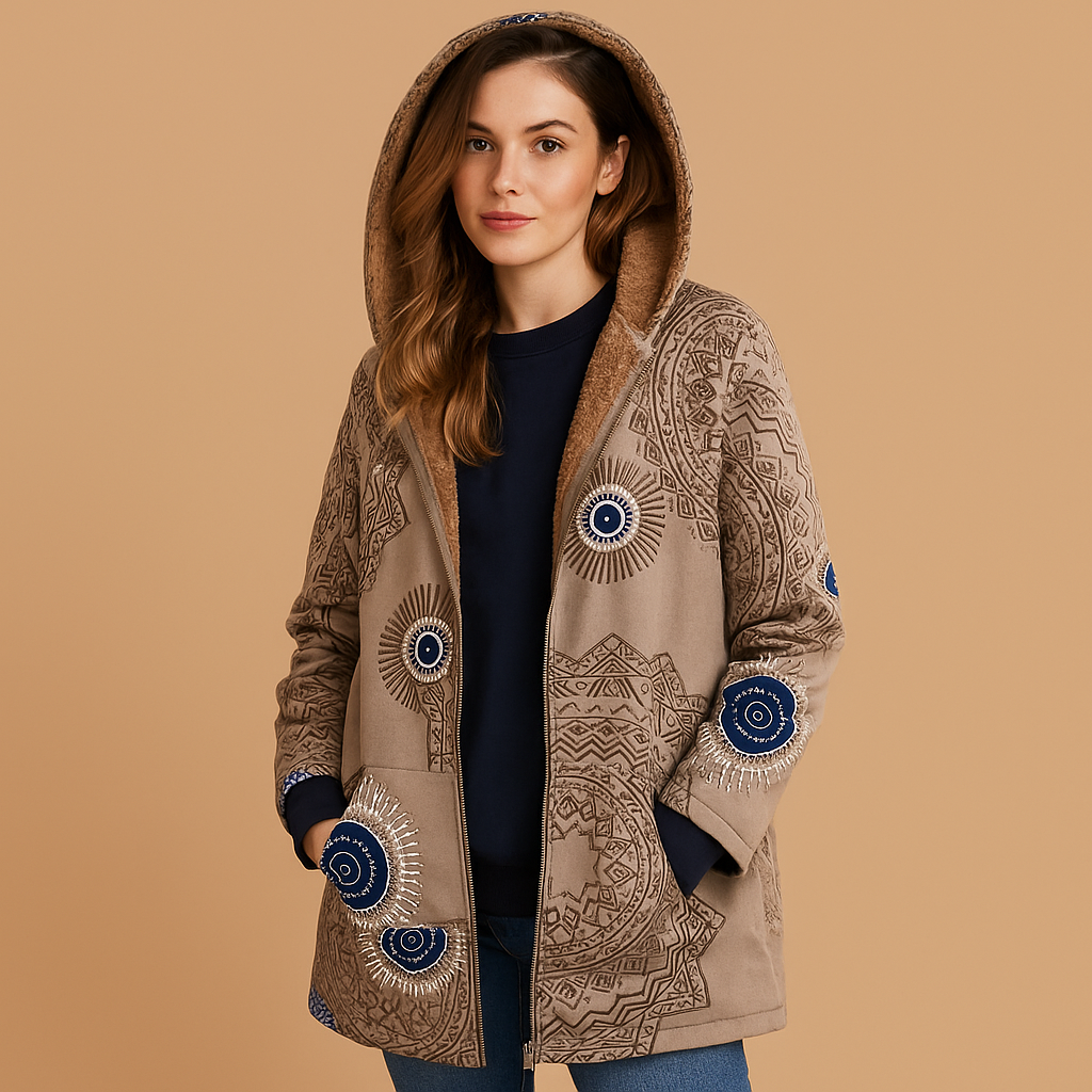 Reversible thermal hooded jacket for women with elegant sleeves, soft insulation, and quick-dry fabric—ideal for cold days and stylish comfort.